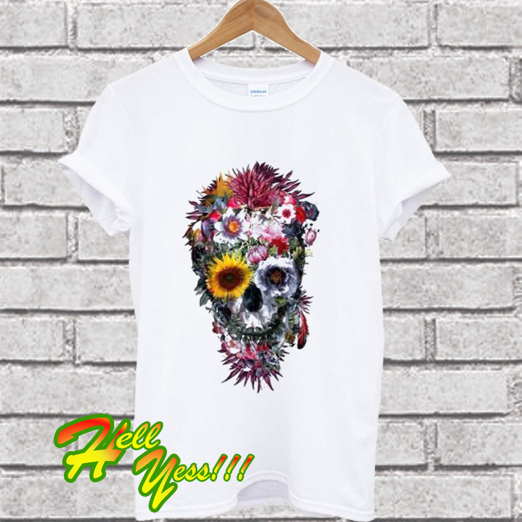 skull flower print casual loose shirt